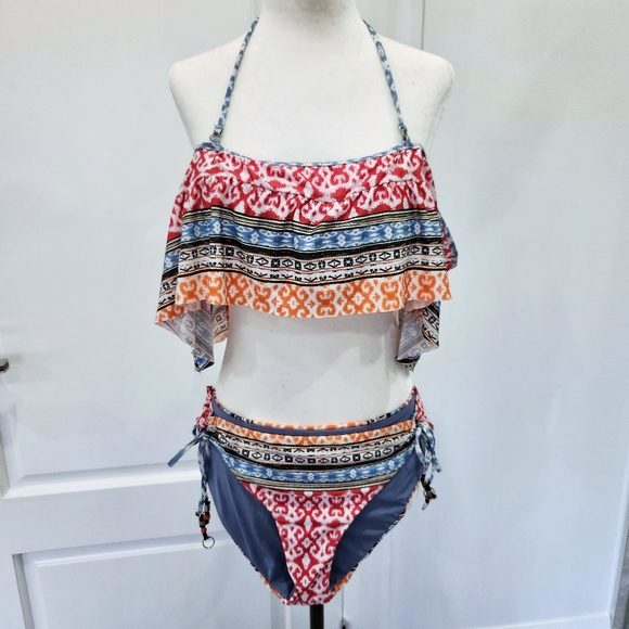 Becca by Rebecca Virtue Bora Bora Two Piece Off-the-Shoulder Ruffle Bikini L - Picture 2 of 12